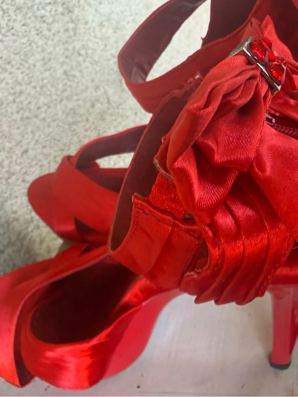 Fabulicious Cocktail Red Satin Crisscross Ankle Strap Platform